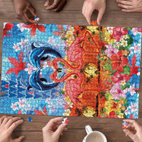 Hawaiian Love-Couple Dolphins and Flamingos Puzzle - Polynesian Pride