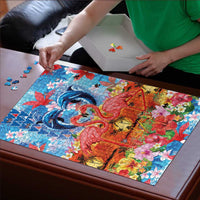 Hawaiian Love-Couple Dolphins and Flamingos Puzzle - Polynesian Pride