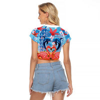Hawaiian Love-Couple Dolphins and Flamingos Raglan Cropped T Shirt - Polynesian Pride