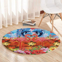 Hawaiian Love-Couple Dolphins and Flamingos Round Carpet - Polynesian Pride