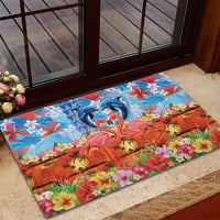 Hawaiian Love-Couple Dolphins and Flamingos Rubber Doormat - Polynesian Pride