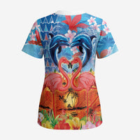Hawaiian Love-Couple Dolphins and Flamingos Scrub Top - Polynesian Pride