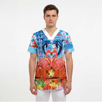 Hawaiian Love-Couple Dolphins and Flamingos Scrub Top - Polynesian Pride