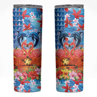 Hawaiian Love-Couple Dolphins and Flamingos Skinny Tumbler - Polynesian Pride