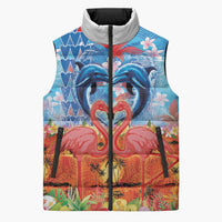 Hawaiian Love-Couple Dolphins and Flamingos Sleeveless Puffer Jacket - Polynesian Pride