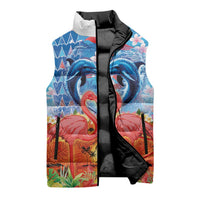 Hawaiian Love-Couple Dolphins and Flamingos Sleeveless Puffer Jacket - Polynesian Pride