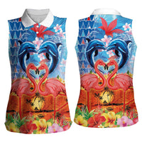 Hawaiian Love-Couple Dolphins and Flamingos Women Sleeveless Polo Shirt - Polynesian Pride