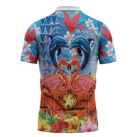 Hawaiian Love-Couple Dolphins and Flamingos Zipper Polo Shirt - Polynesian Pride