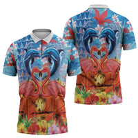 Hawaiian Love-Couple Dolphins and Flamingos Zipper Polo Shirt - Polynesian Pride
