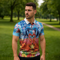 Hawaiian Love-Couple Dolphins and Flamingos Zipper Polo Shirt - Polynesian Pride