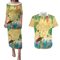 Hawaiian Alohawaii Couples Matching Puletasi and Hawaiian Shirt Tropical Plants and Animals on The Beach - Polynesian Pride