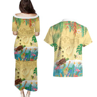 Hawaiian Alohawaii Couples Matching Puletasi and Hawaiian Shirt Tropical Plants and Animals on The Beach - Polynesian Pride