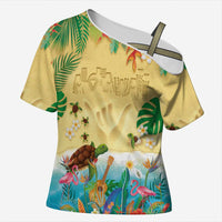 Hawaiian Alohawaii Cross Shoulder Shirt Tropical Plants and Animals on The Beach - Polynesian Pride
