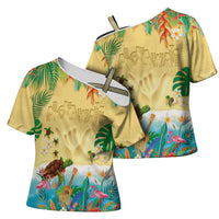 Hawaiian Alohawaii Cross Shoulder Shirt Tropical Plants and Animals on The Beach - Polynesian Pride