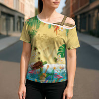 Hawaiian Alohawaii Cross Shoulder Shirt Tropical Plants and Animals on The Beach - Polynesian Pride