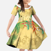 Hawaiian Alohawaii Family Matching Off Shoulder Short Dress and Hawaiian Shirt Tropical Plants and Animals on The Beach - Polynesian Pride