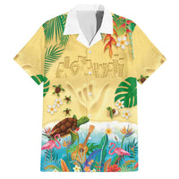 Hawaiian Alohawaii Family Matching Off Shoulder Short Dress and Hawaiian Shirt Tropical Plants and Animals on The Beach - Polynesian Pride