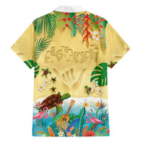 Hawaiian Alohawaii Family Matching Off Shoulder Short Dress and Hawaiian Shirt Tropical Plants and Animals on The Beach - Polynesian Pride