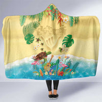 Hawaiian Alohawaii Hooded Blanket Tropical Plants and Animals on The Beach - Polynesian Pride