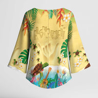 Hawaiian Alohawaii Kimono Sleeve Blouse Tropical Plants and Animals on The Beach - Polynesian Pride