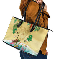 Hawaiian Alohawaii Leather Tote Bag Tropical Plants and Animals on The Beach - Polynesian Pride