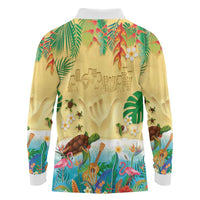 Hawaiian Alohawaii Long Sleeve Polo Shirt Tropical Plants and Animals on The Beach - Polynesian Pride