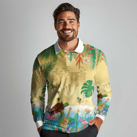 Hawaiian Alohawaii Long Sleeve Polo Shirt Tropical Plants and Animals on The Beach - Polynesian Pride
