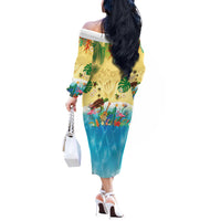 Hawaiian Alohawaii Off The Shoulder Long Sleeve Dress Tropical Plants and Animals on The Beach - Polynesian Pride