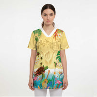 Hawaiian Alohawaii Scrub Top Tropical Plants and Animals on The Beach - Polynesian Pride