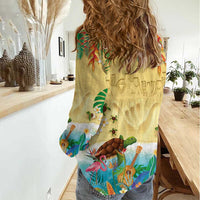 Hawaiian Alohawaii Women Casual Shirt Tropical Plants and Animals on The Beach - Polynesian Pride