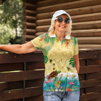 Hawaiian Alohawaii Women Polo Shirt Tropical Plants and Animals on The Beach - Polynesian Pride