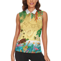 Hawaiian Alohawaii Women Sleeveless Polo Shirt Tropical Plants and Animals on The Beach - Polynesian Pride