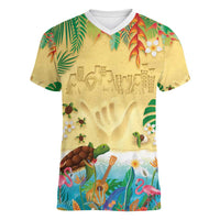 Hawaiian Alohawaii Women V-Neck T-Shirt Tropical Plants and Animals on The Beach - Polynesian Pride