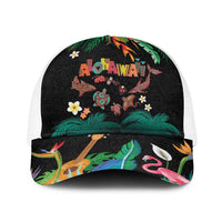 Hawaiian Alohawaii Baseball Net Cap Tribal Sea Animals Tattoo and Tropical Plants LT03 One Size White Black - Polynesian Pride