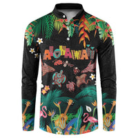Hawaiian Alohawaii Button Sweatshirt Tribal Sea Animals Tattoo and Tropical Plants - Polynesian Pride