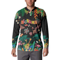 Hawaiian Alohawaii Button Sweatshirt Tribal Sea Animals Tattoo and Tropical Plants - Polynesian Pride