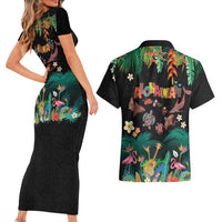 Hawaiian Alohawaii Couples Matching Short Sleeve Bodycon Dress and Hawaiian Shirt Tribal Sea Animals Tattoo and Tropical Plants - Polynesian Pride
