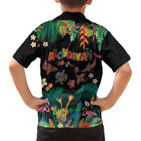 Hawaiian Alohawaii Family Matching Off Shoulder Short Dress and Hawaiian Shirt Tribal Sea Animals Tattoo and Tropical Plants LT03 - Polynesian Pride