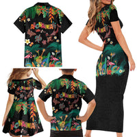 Hawaiian Alohawaii Family Matching Short Sleeve Bodycon Dress and Hawaiian Shirt Tribal Sea Animals Tattoo and Tropical Plants - Polynesian Pride