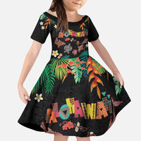Hawaiian Alohawaii Family Matching Summer Maxi Dress and Hawaiian Shirt Tribal Sea Animals Tattoo and Tropical Plants LT03 Daughter's Dress Black - Polynesian Pride
