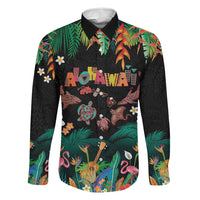 Hawaiian Alohawaii Family Matching Tank Maxi Dress and Hawaiian Shirt Tribal Sea Animals Tattoo and Tropical Plants LT03 Dad's Shirt - Long Sleeve Black - Polynesian Pride