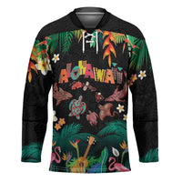 Hawaiian Alohawaii Hockey Jersey Tribal Sea Animals Tattoo and Tropical Plants LT03 Unisex Black - Polynesian Pride