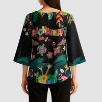 Hawaiian Alohawaii Kimono Sleeve Blouse Tribal Sea Animals Tattoo and Tropical Plants - Polynesian Pride