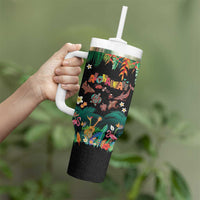 Hawaiian Alohawaii Tumbler With Handle Tribal Sea Animals Tattoo and Tropical Plants - Polynesian Pride