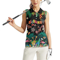 Hawaiian Alohawaii Women Sleeveless Polo Shirt Tribal Sea Animals Tattoo and Tropical Plants - Polynesian Pride