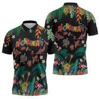 Hawaiian Alohawaii Zipper Polo Shirt Tribal Sea Animals Tattoo and Tropical Plants - Polynesian Pride