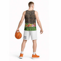 Hawaiian Hula Costume Basketball Jersey Tribal Tattoo and Tropical Plants Skirt - Polynesian Pride