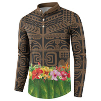 Hawaiian Hula Costume Button Sweatshirt Tribal Tattoo and Tropical Plants Skirt - Polynesian Pride