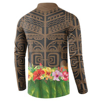 Hawaiian Hula Costume Button Sweatshirt Tribal Tattoo and Tropical Plants Skirt - Polynesian Pride
