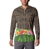 Hawaiian Hula Costume Button Sweatshirt Tribal Tattoo and Tropical Plants Skirt - Polynesian Pride